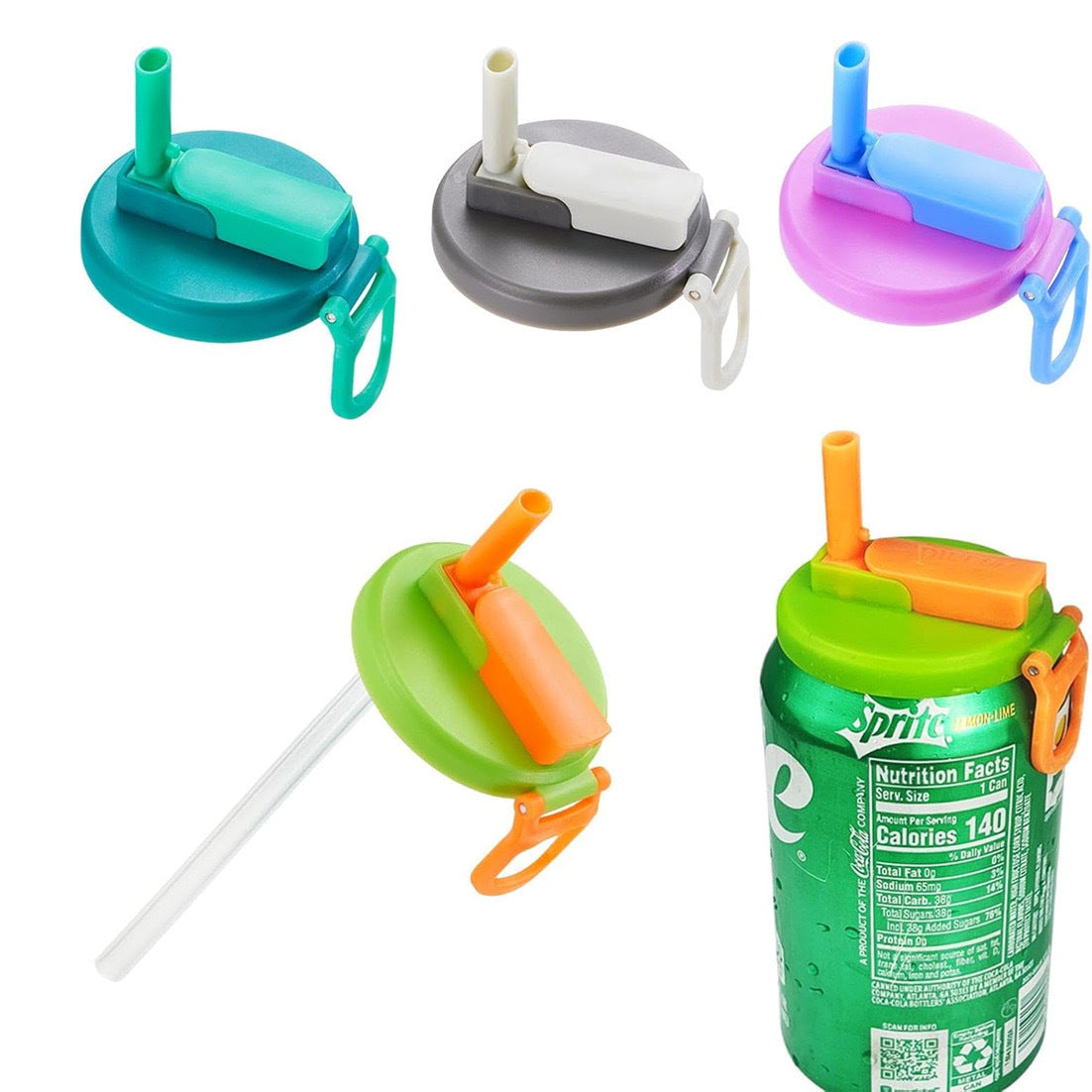 4-pack 4 Color Soda Can Lids with straw (Colour mixture)